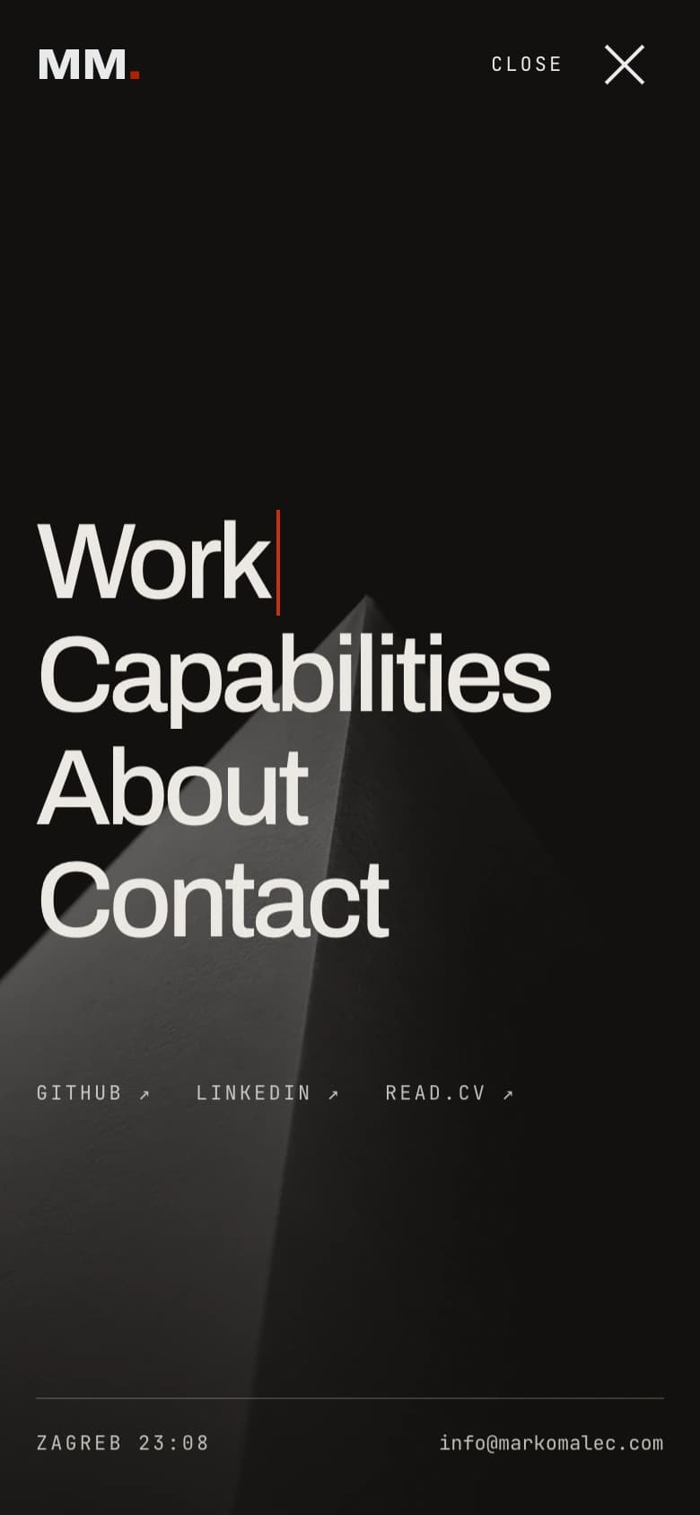 Mobile full-screen portfolio navigation