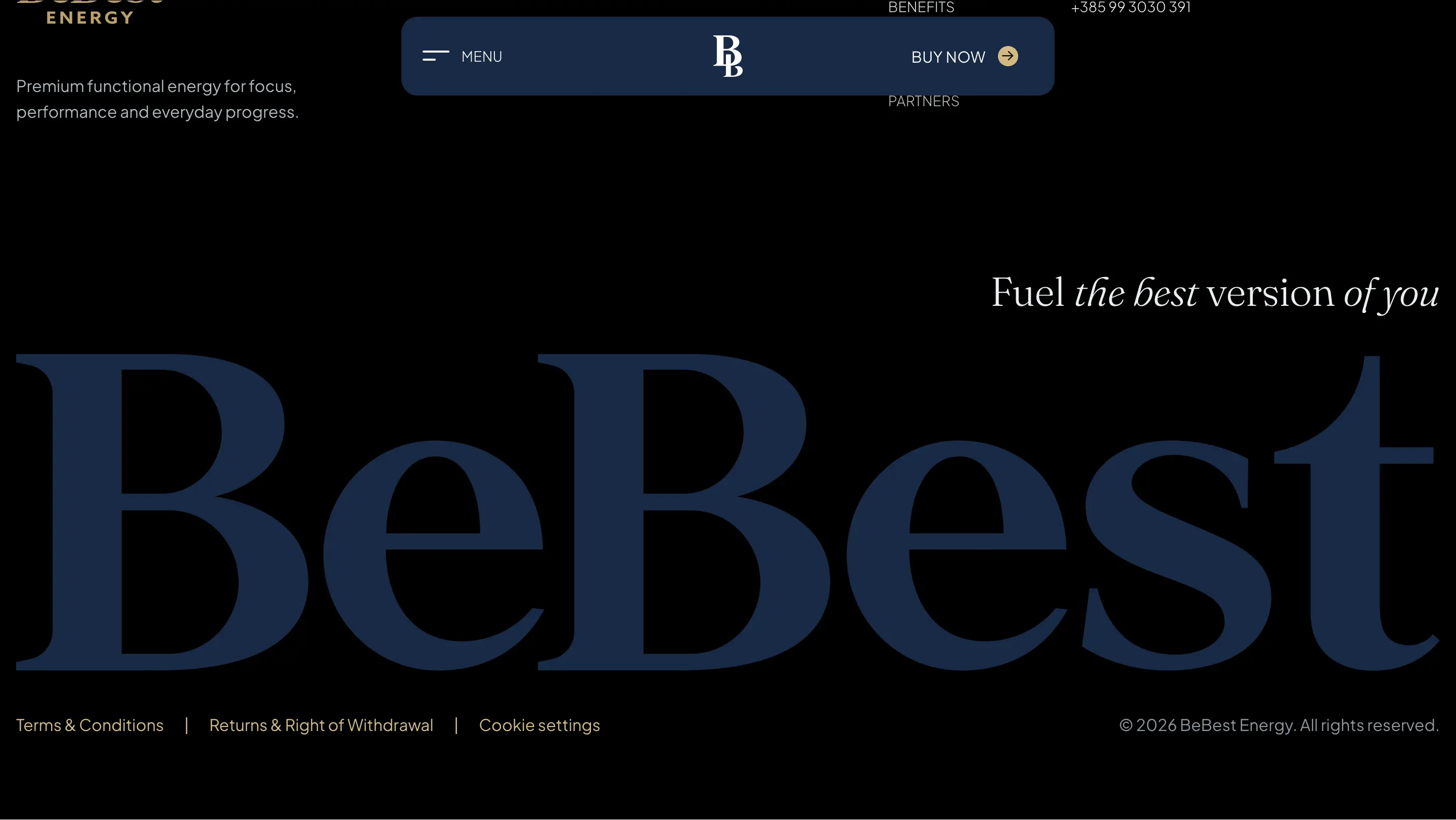 BeBest Energy footer with oversized navy wordmark