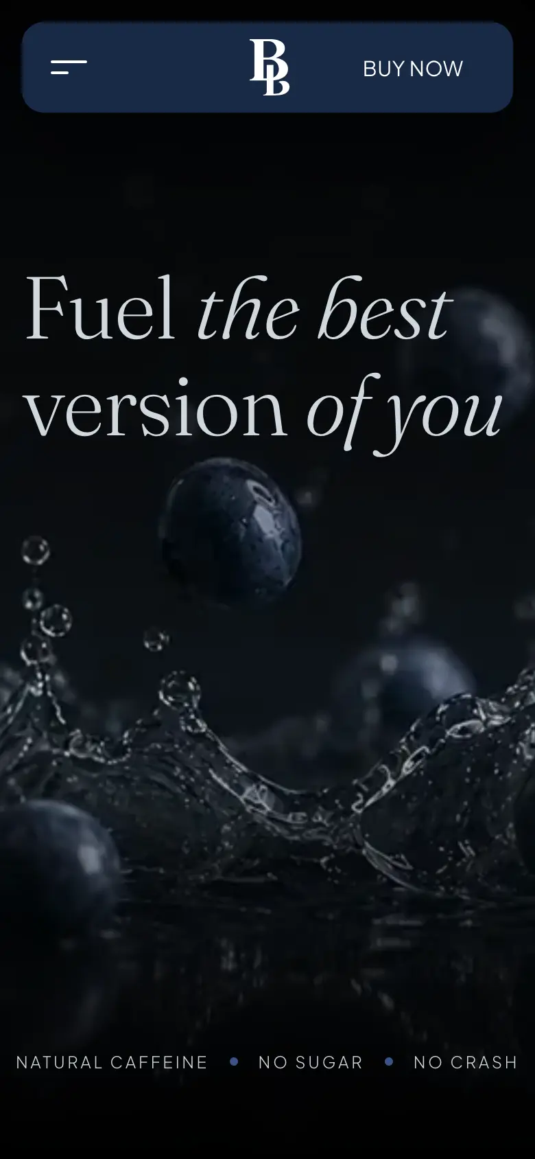 Mobile BeBest Energy homepage with reflected blueberries