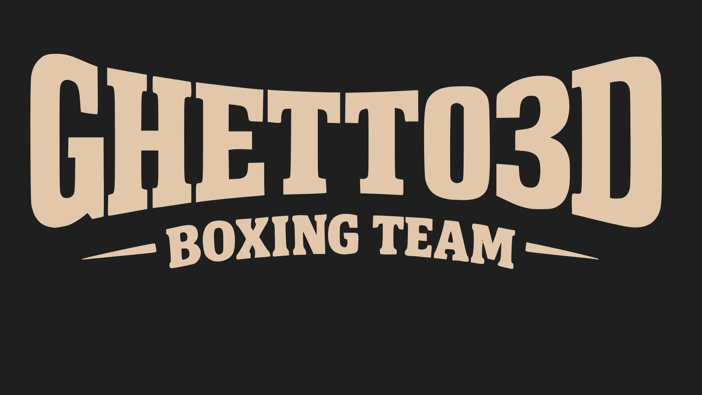 Oversized Ghetto3D Boxing Team wordmark on an ink-black background