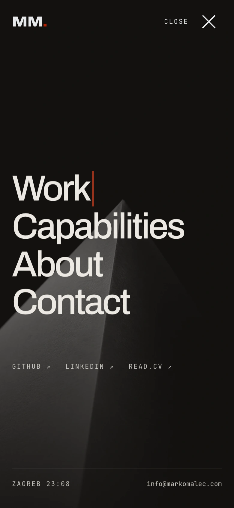 Mobile full-screen portfolio navigation
